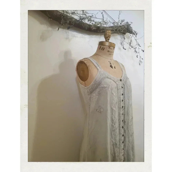 Vintage Floral Sage Grey Cottagecore Hippie Gypsy Shabby Chic Shift Dress - Picture 3 of 4